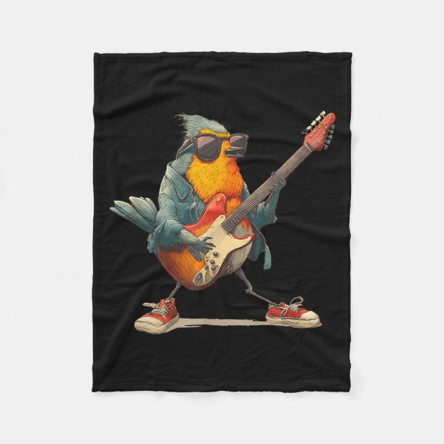 Couverture Polaire Awesome Robin Bird With Electric Guitar For Boys A (Devant)