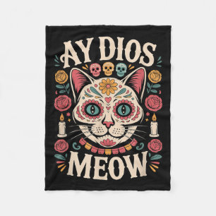 Couverture Polaire Ay Dios Meow Drôle Crâne de Sucre Chat Dia De Los