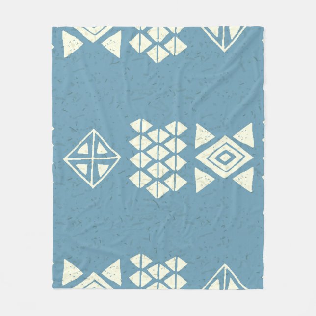 Couverture Polaire Aztec Ethnique : Bleu Géométrique Sans Mer. (Devant)