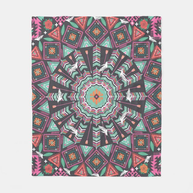 Couverture Polaire Aztec géométrique : Motif circulaire coloré (Devant)