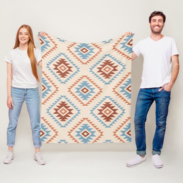 Couverture Polaire Aztec Style Motif Big Motif Blue Crm Terracottas (En situation)