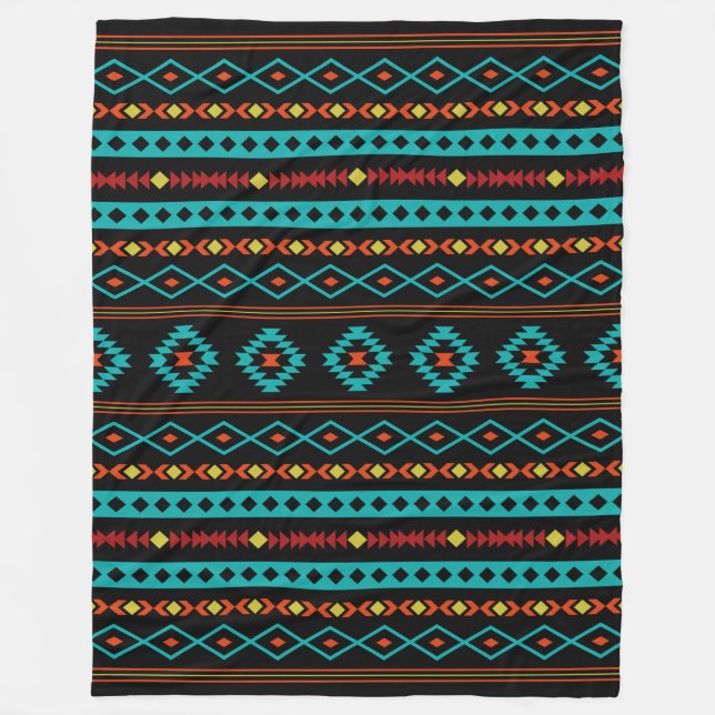Couverture Polaire Aztec Turquoise Reds Yellow Black Motifs mixtes Mo (Devant)