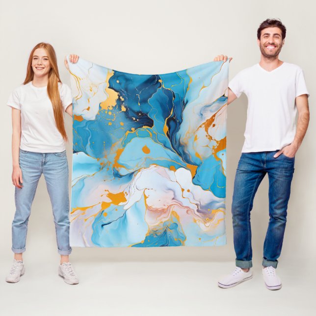Couverture Polaire Azure Marble with Golden Splashes (En situation)