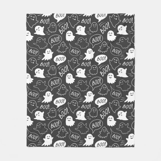 Couverture Polaire B&W Cute Doodle Halloween Motif (Devant)