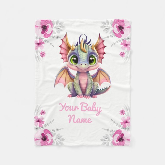 Couverture Polaire Baby Blanket Girl Dragon Nom Idée cadeau personnal (Devant)