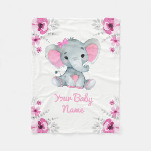 Couverture Polaire Baby Blanket Girl Elephant Nom Idée cadeau personn