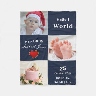 Couverture Polaire Baby Boy Birth Stat Faire-part Photo