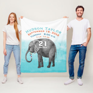 Couverture Polaire Baby Boy Blue Birth Record Statistiques Elephant