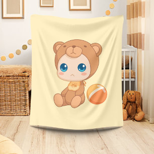 Couverture Polaire Baby Boy Girl Bear Jumpsuit on Yellow