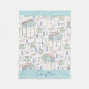 Couverture Polaire Baby Boy Nursery Country Turquoise Birds House Mot
