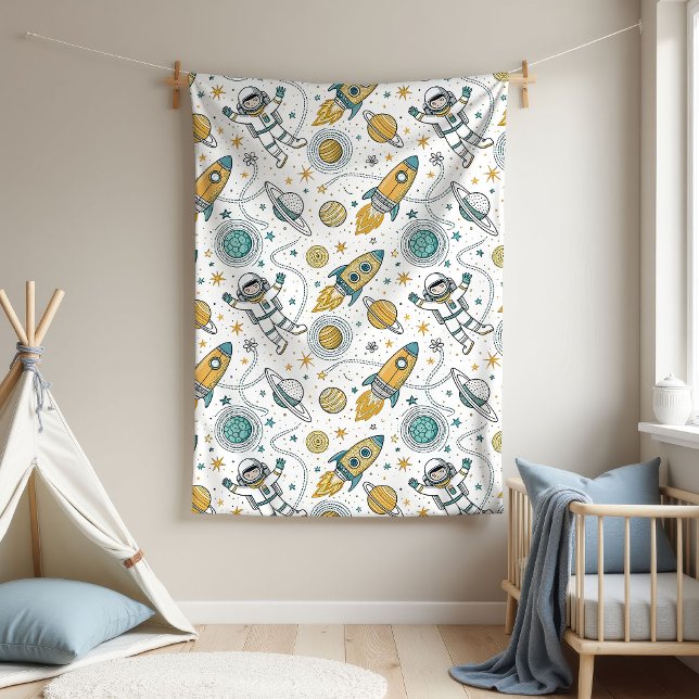 Couverture Polaire Baby Boy Space Blanket Planets & Rocket Design (Baby Boy Space Blanket Planets & Rocket Design)