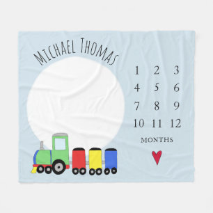 Couverture Polaire Baby Boys Colorful Train & Name Monthly Milestone