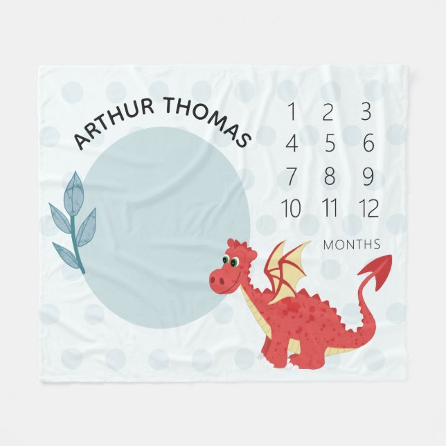 Couverture Polaire Baby Boys Cute Red Welsh Dragon and Name Milestone (Devant (Horizontal))