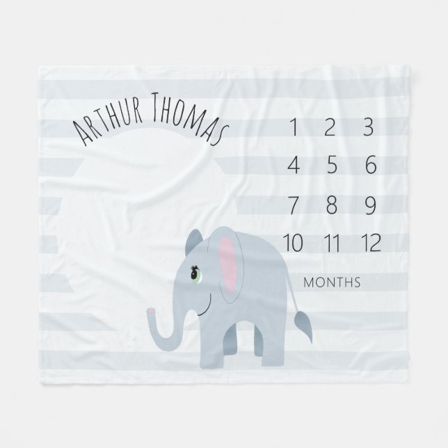 Couverture Polaire Baby Boys mignon Blue Elephant Safari Milestone (Devant (Horizontal))