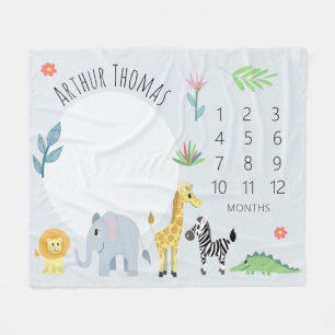 Couverture Polaire Baby Boys mignon Blue Jungle Safari Milestone