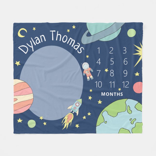 Couverture Polaire Baby Boys mignon Space Rocket Ship Milestone (Devant (Horizontal))