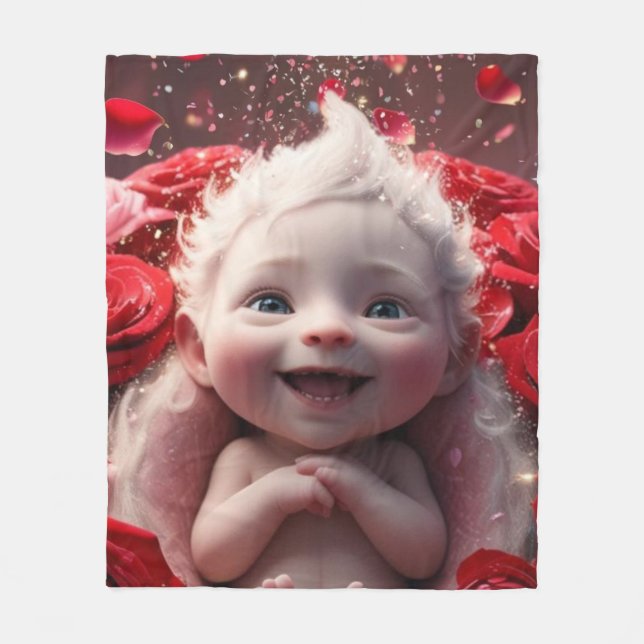Couverture Polaire Baby Cupid & Roses (Devant)