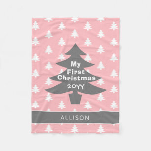Couverture Polaire Baby First Christmas Blush Pink Personnalisé