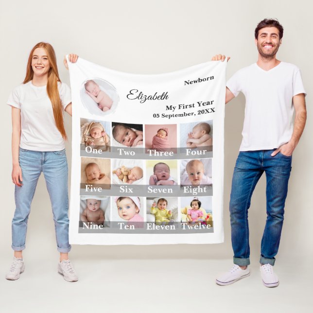 Couverture Polaire Baby First Year 12 Month Photo Collage  Milestone (En situation)