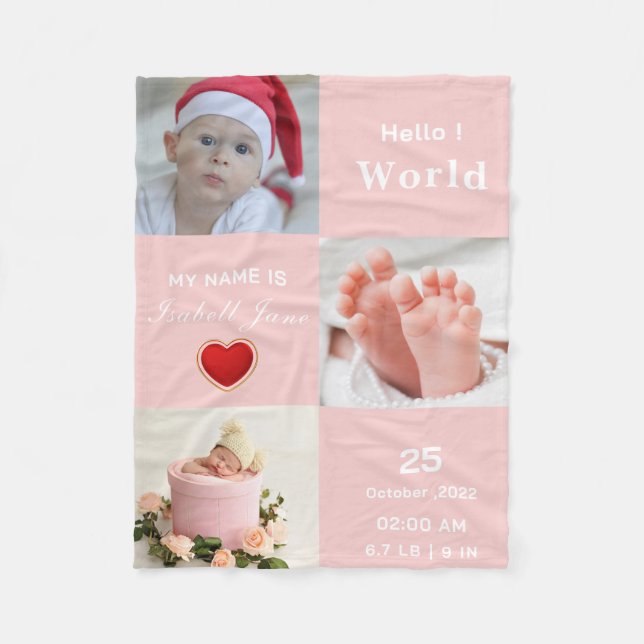 Couverture Polaire Baby Girl Birth Stat Faire-part (Devant)