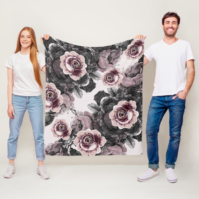 Couverture Polaire Baby Girl rose blanc noir noir Rose Motif victorie (En situation)