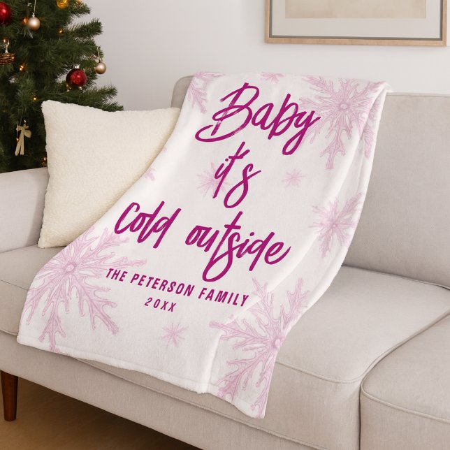 Couverture Polaire Baby Its Cold Outside Pink Snowflakes Script Girly (Créateur téléchargé)