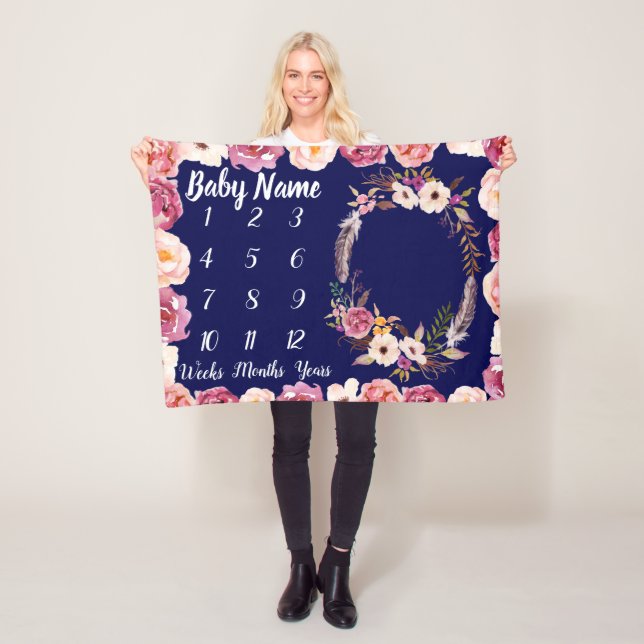 Couverture Polaire Baby Milestone Baby shower personnalisé Cadeau fil (En situation)