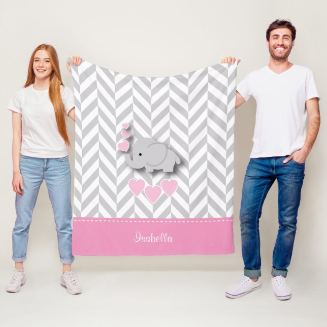 Couverture Polaire Baby Pink Elephant - Personnaliser (En situation)