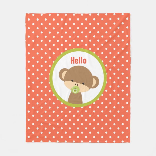 Couverture Polaire Baby Safari Singe avec Pacifier Bonjour (Devant)
