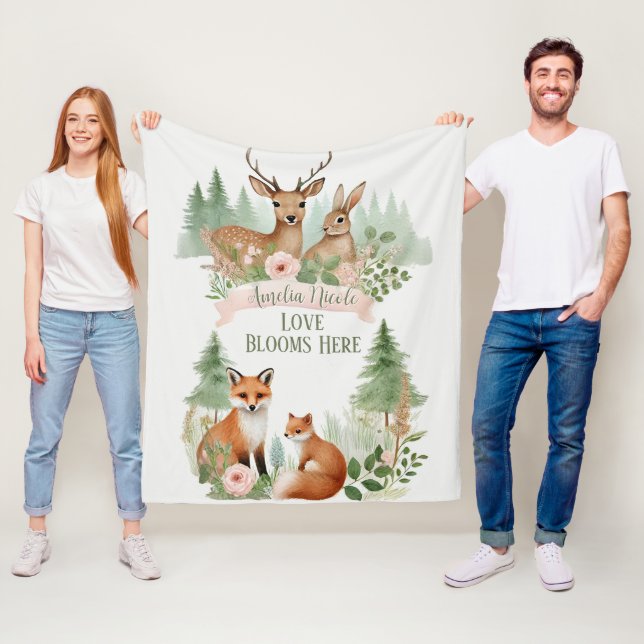 Couverture Polaire Baby Shower Animaux de la Forêt (En situation)