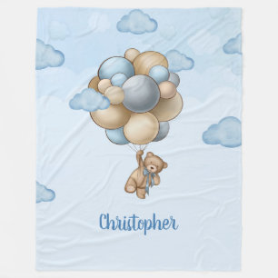 Couverture Polaire Baby shower de ballons beige bleu brun ours en ted