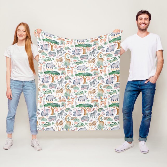 Couverture Polaire Baby shower des animaux de Safari de la Jungle tro (En situation)