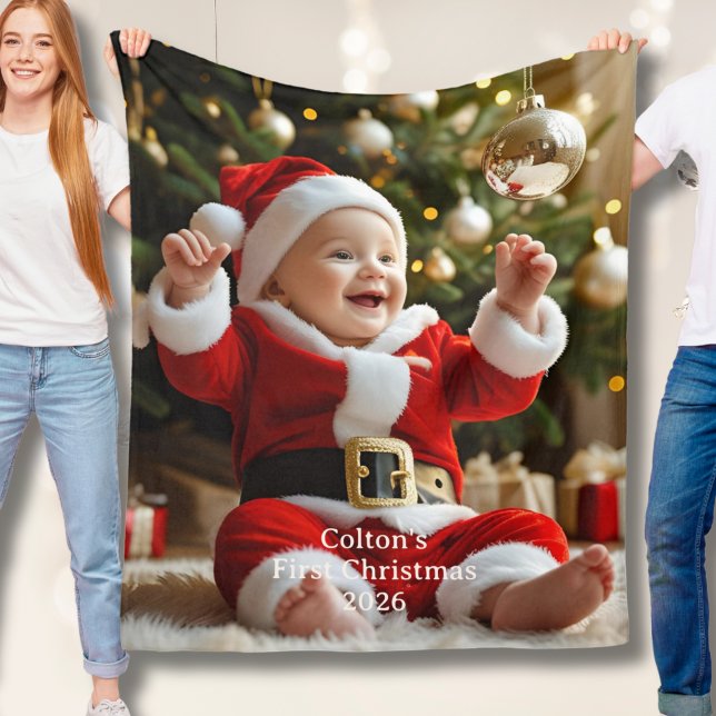 Couverture Polaire Baby's First Christmas Fleece Blanket Custom Photo (Créateur téléchargé)