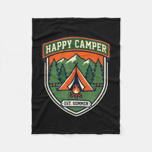 Couverture Polaire Badge de campeur heureux tente montagne feu de cam