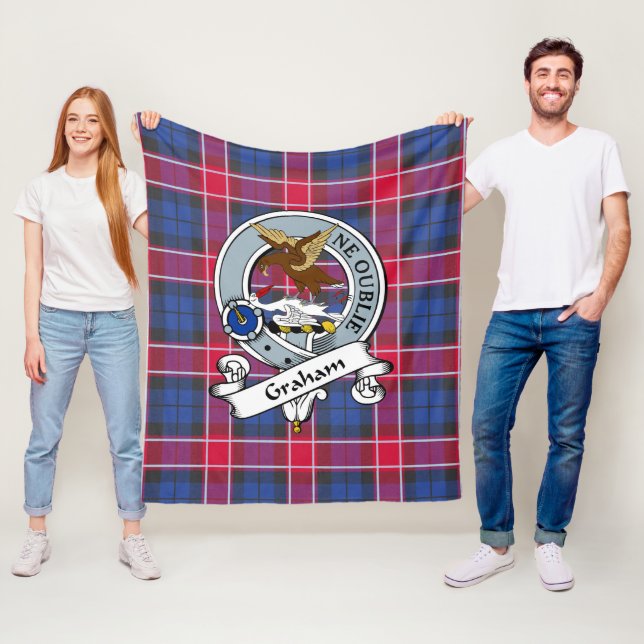 Couverture Polaire Badge de Clan Rose Graham de Menteith Tartan Plaid (En situation)