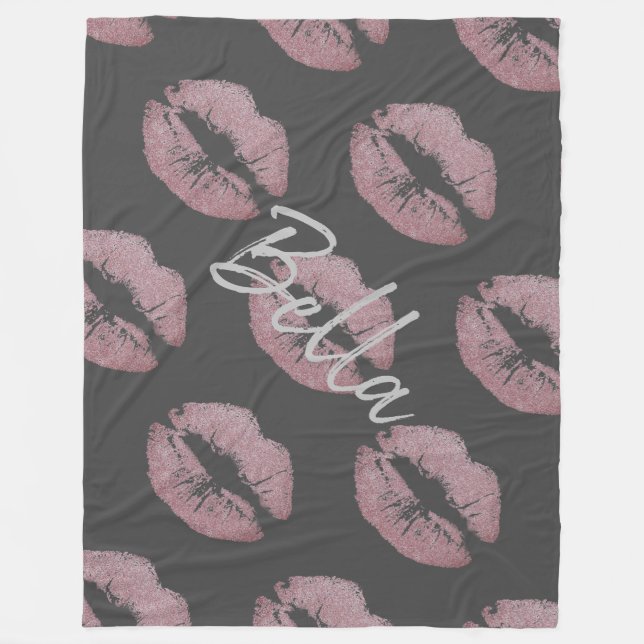 Couverture Polaire Baiser à lèvres imprimer tache rose lèvre gris mig (Devant)