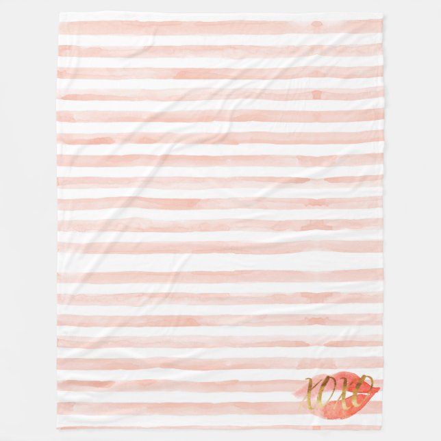Couverture Polaire Baiser d'aquarelle XOXO en or rose vif (Devant)