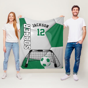 Couverture Polaire Bal de soccer vert foncé et blanc avec DO-IT-YOURS