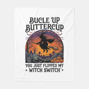 Couverture Polaire Balai de Halloween Commutateur Sorcière Boutonnièr