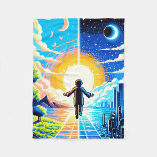 Couverture Polaire Balance des mondes - Futuriste Pixel Art Tech