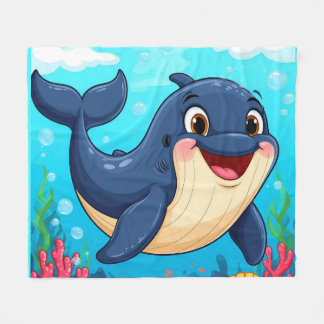Couverture Polaire Baleine de dessin animé joyeuse nageant