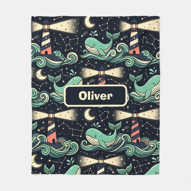 Couverture Polaire Baleine mignonne et phare (Devant)