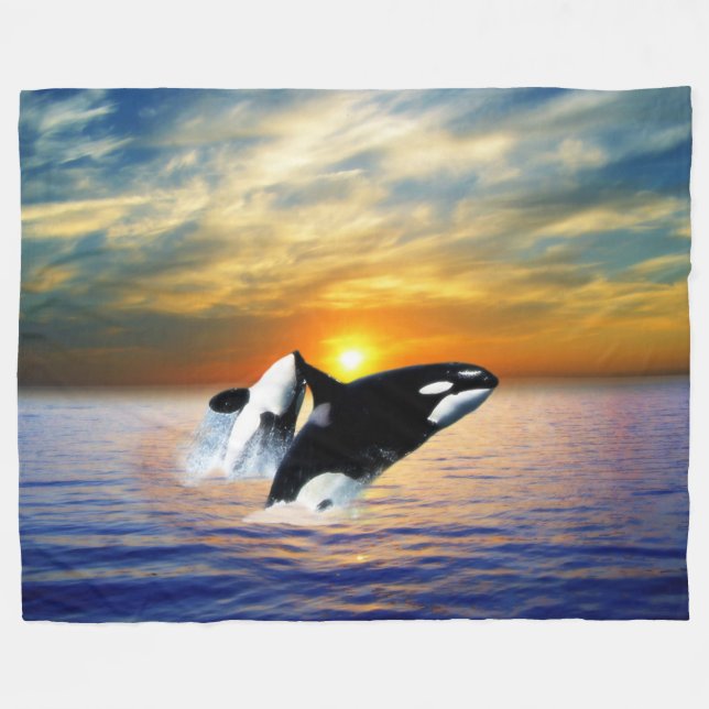 Couverture Polaire Baleines au coucher du soleil (Devant (Horizontal))