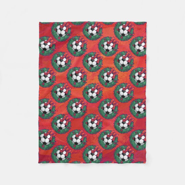 Couverture Polaire Balle de football en Motif de couronne sur rouge (Devant)
