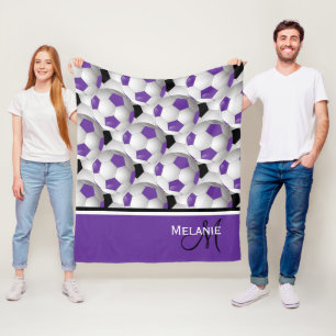 Couverture Polaire Balle de football noir violet Monogramme 50 x 60