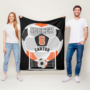 Couverture Polaire Balle de football - orange, blanc et noir