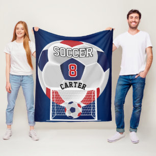 Couverture Polaire Balle de football - Rouge, Blanc et Bleu