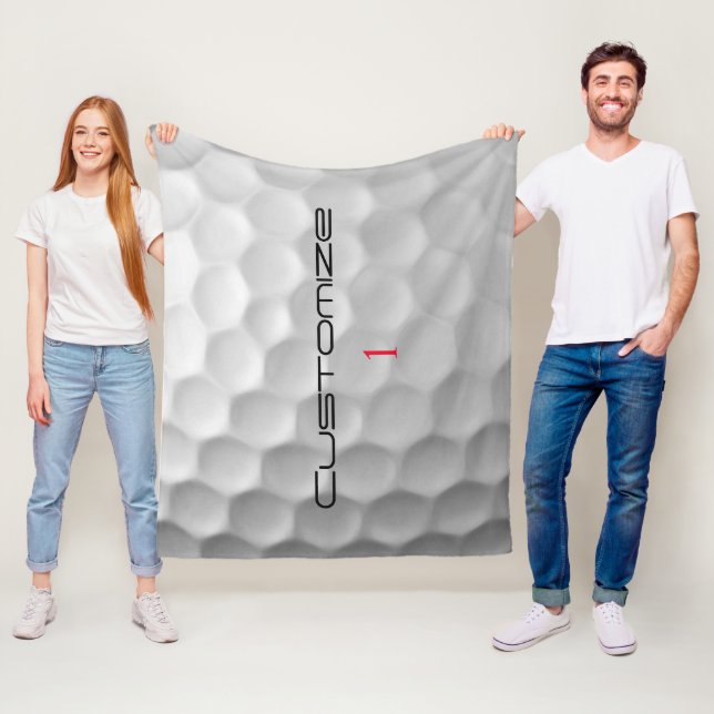 Couverture Polaire Balle de golf blanche texturée avec nom et numéro  (En situation)