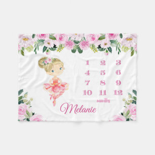 Couverture Polaire Ballerina Baby Mois Milestone Tracker rose 