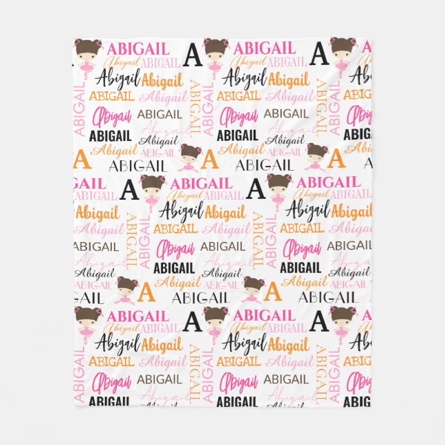 Couverture Polaire Ballerinas roses avec nom et collage Monogramme (Devant)